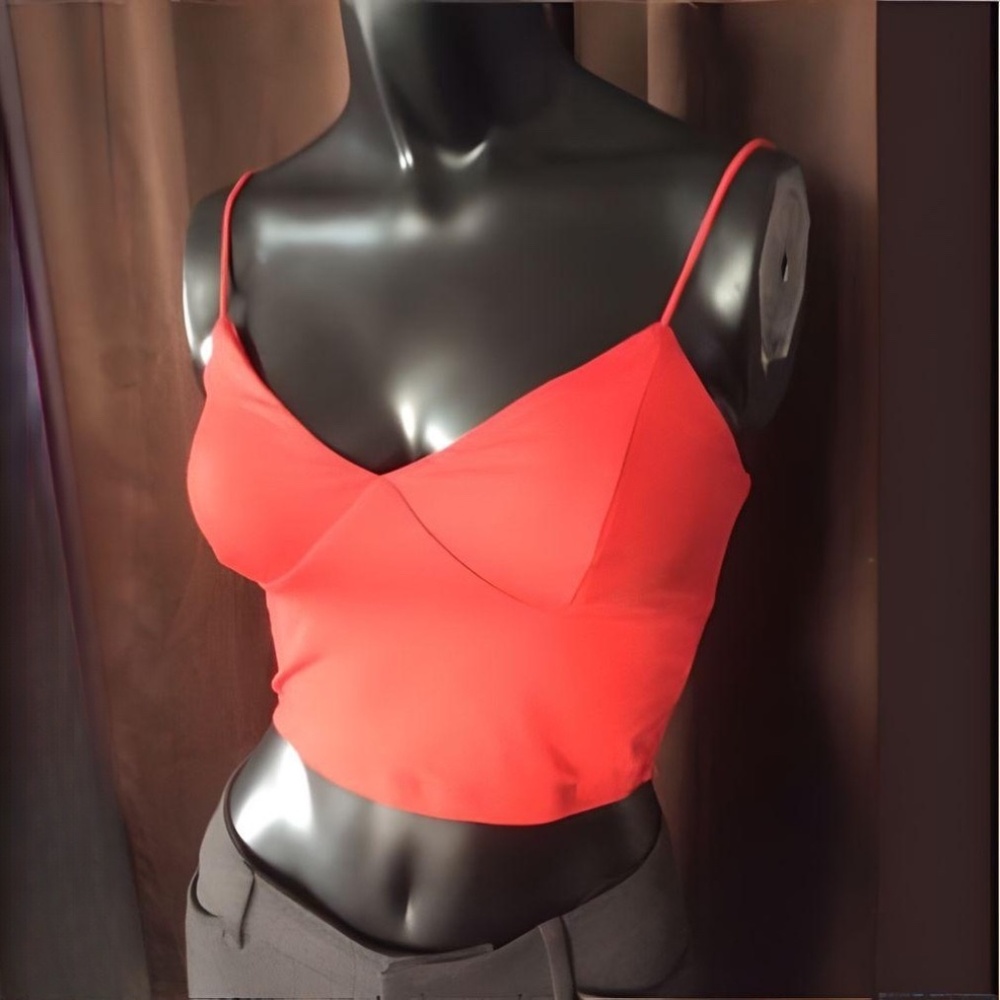 Bright red spaghetti strapped crop top by Garage, size XS
